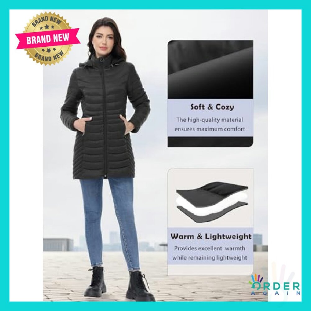 Mid-Length Packable Puffer Jacket Lightweight Hoo… - image 6